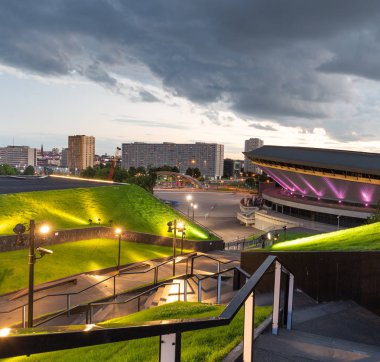 Katowice, akşam şehir panoraması
