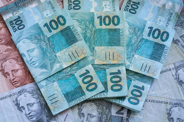 Brasilianisches Geld Hundert Reais Banknoten — Stockfoto