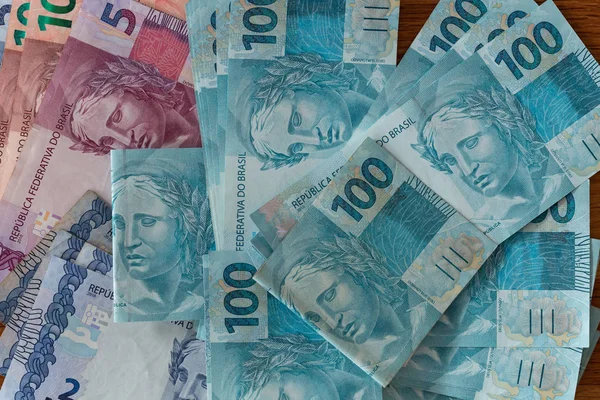 Denaro Brasiliano Cento Banconote Reais — Foto Stock