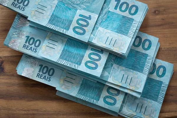 Бразильские Деньги Номиналы 100 Реалов — стоковое фото