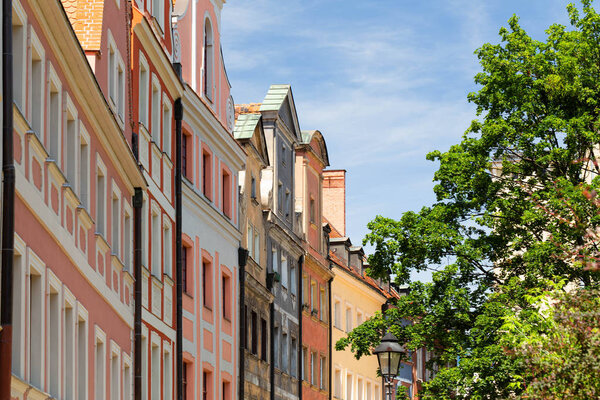 View of facades of old tenements