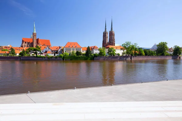 Wroclaw Waterfront View Ostrw Tumski Oldest District City — 스톡 사진