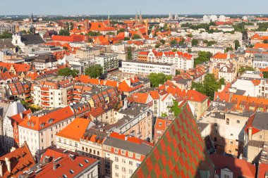 Wroclaw. Şehir panoraması, şehrin en eski bölümünün görünümü