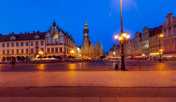 Wrocław Nocą Rynek Staromiejski Krajobraz Miejski — Zdjęcie stockowe