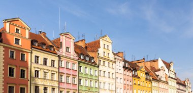 Wroclaw, eski şehir tarihi tenements Fronts