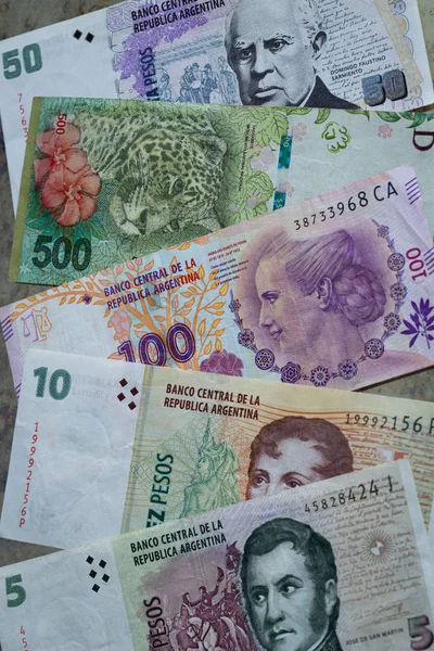 Peso Argentino Várias Notas Quadro Vertical — Fotografia de Stock