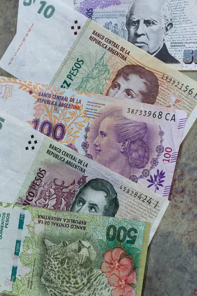 Argentine Money Banknotes Various Denominations Weakness Reality State Crisis Concept — Stock Photo, Image