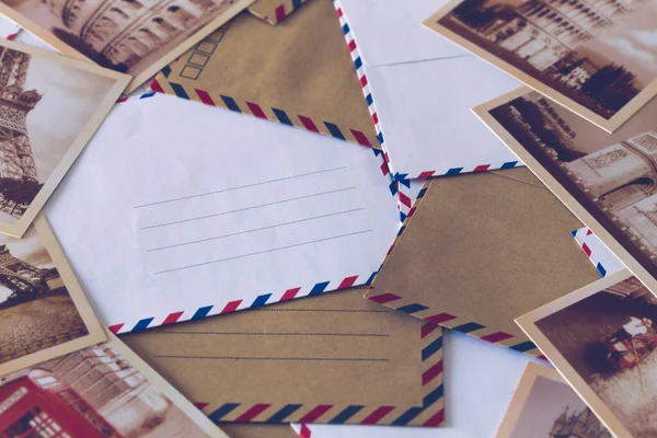 Stijlvolle Enveloppen Met Ruimte Voor Een Inscriptie Oude Kaarten Van — Stockfoto