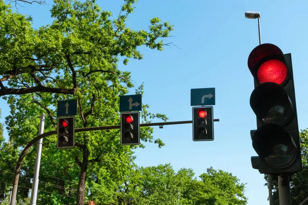 Trafikljus Röd Stoppskylt För Bilar — Stockfoto