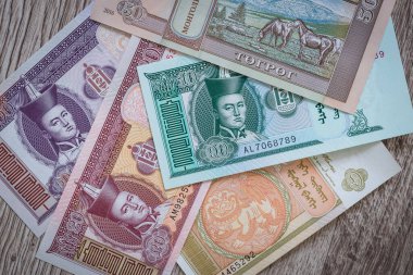 Moğolistan parası, Tugrik parası, çeşitli banknotlar.