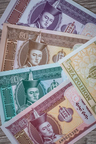 Монгольская Валюта Тугрикские Деньги Различные Банкноты — стоковое фото