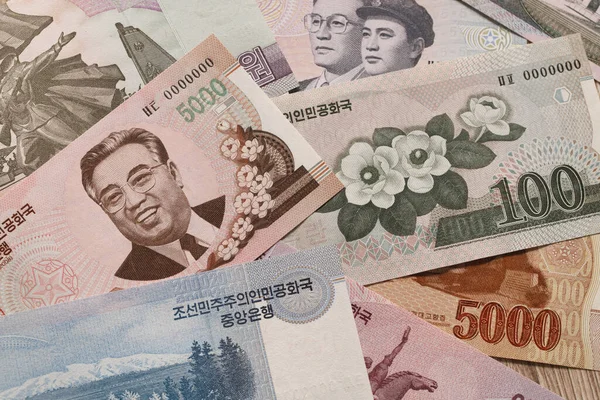 North Korean Banknotes Called Won Different Denominations — Stock fotografie