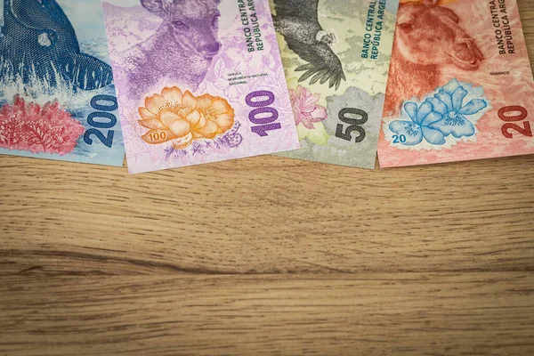 Arjantin Para Birimi Peso Çeşitli Kağıt Banknotlar Yeni Para Birimi — Stok fotoğraf