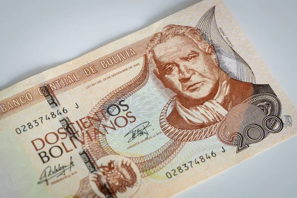 Bolívia Notas Mais Alta Denominação 200 Boliviano Fundo Claro — Fotografia de Stock
