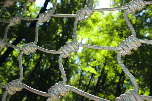 Bijgesneden Shot Van Een Net Touw Knopen Buitenshuis Abstracte Achtergrond — Stockfoto