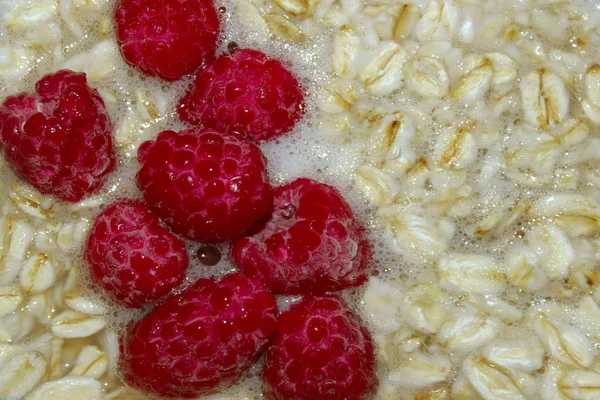 Farinha Aveia Framboesa Vermelha Conceito Alimentos Saudáveis — Fotografia de Stock