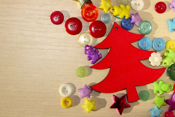 Διακοπές Χόμπι Χειροποίητο Χριστούγεννα Καλών Τεχνών Έννοια Κόκκινο Ξύλινο Χριστουγεννιάτικο — Φωτογραφία Αρχείου