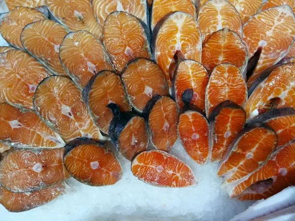Bife Peixe Mercado Peixe Texturas Fundo Peixe Alimentos Saudáveis Conceito — Fotografia de Stock
