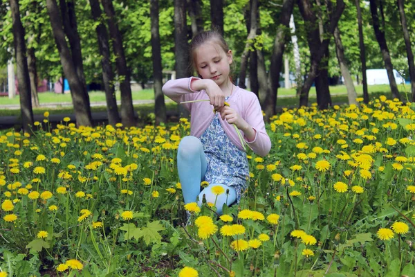 Sevimli Küçük Kız Açık Havada Varoluş Kız Parkta Yürüyüş Küçük — Stok fotoğraf