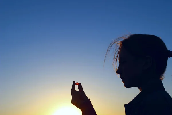 Gente Viajar Sueño Aire Libre Concepto Chica Joven Sosteniendo Pedacito — Foto de Stock