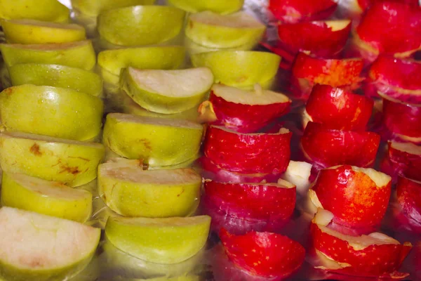 Fresh Apple Sliced. Sliced Apples In The Oven, Close Up.  Healthy Food, Diet Concept.