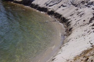 Göl kıyısı, kırpılmış atış. Soyut doğa arka planı. Güzel manzara.