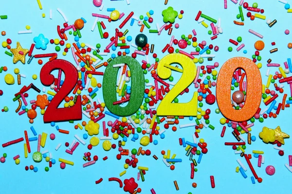 Holidays Christmas New Year Concept Multi Colored Numbers 2020 Scattered — Stock Photo, Image