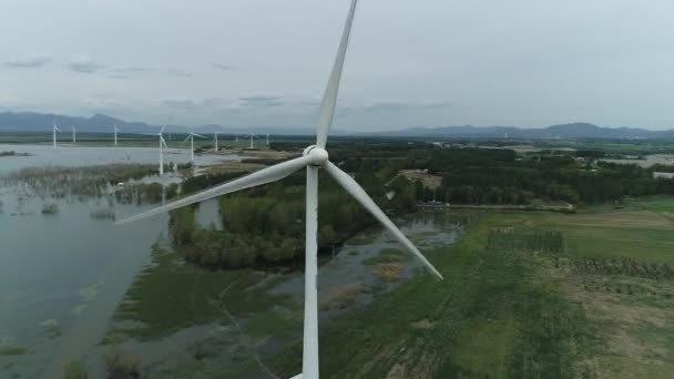 Ontwikkeling Van Alternatieve Energie China Wind Turbine Park Gelegen Buurt — Stockvideo