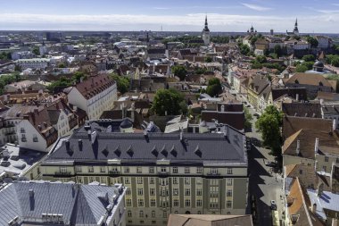 Cityscape Tallinn Estonya üzerinde havadan görünümü