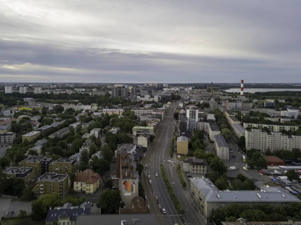 Luftbild Eines Modernen Geschäftsviertels Mit Hohen Wolkenkratzern — Stockfoto