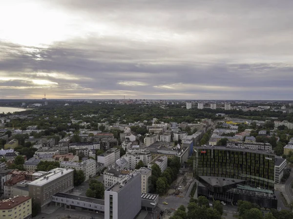 Yüksek Gökdelen Binaları Ile Modern Finans Bölgesinin Hava Şehir Manzarası — Stok fotoğraf