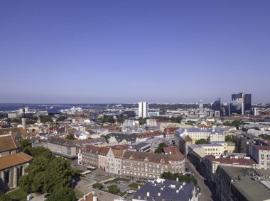 Estonya, Tallinn 'deki Eski Şehir' in manzaralı yaz manzarası.