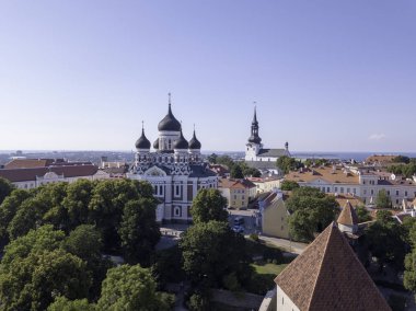 Estonya, Tallinn 'deki Eski Şehir' in manzaralı yaz manzarası.