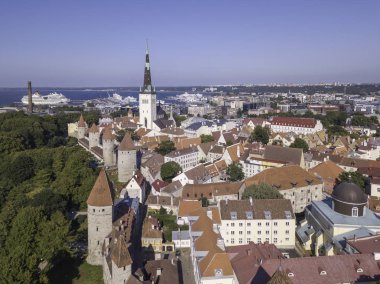 Estonya, Tallinn 'deki Eski Şehir' in manzaralı yaz manzarası.