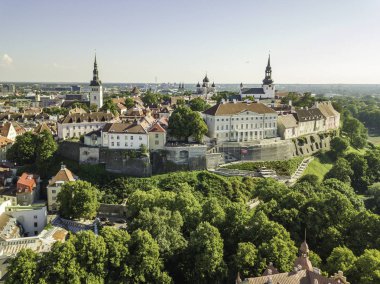 Estonya, Tallinn 'deki Eski Şehir' in manzaralı yaz manzarası.