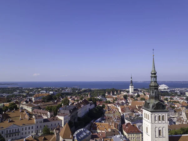 Estonya, Tallinn 'deki Eski Şehir' in manzaralı yaz manzarası.
