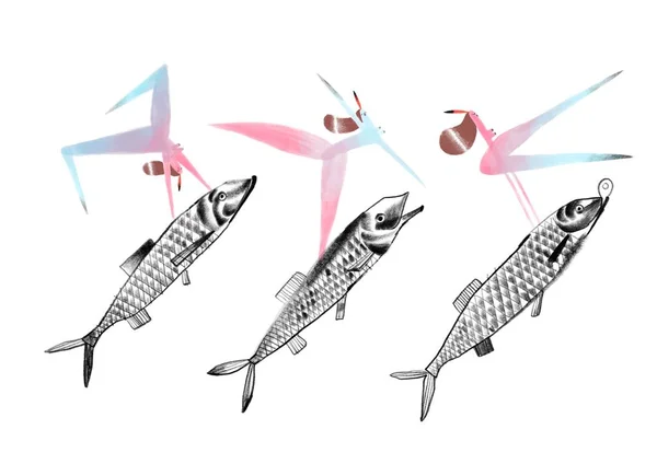 Fishes Women Illustration White Background — Stock Photo, Image