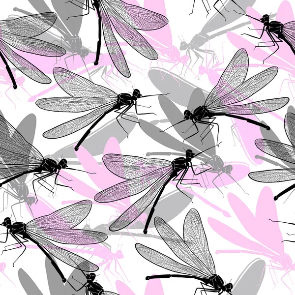 蜻蜓无缝图案插图 昆虫背景 — 图库照片