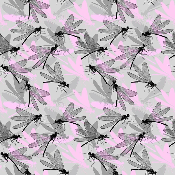 トンボのシームレスなパターンの図 昆虫背景 — ストック写真
