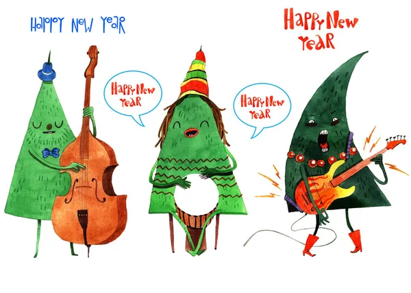 Watercolor Christmas tree card — Stock Photo, Image