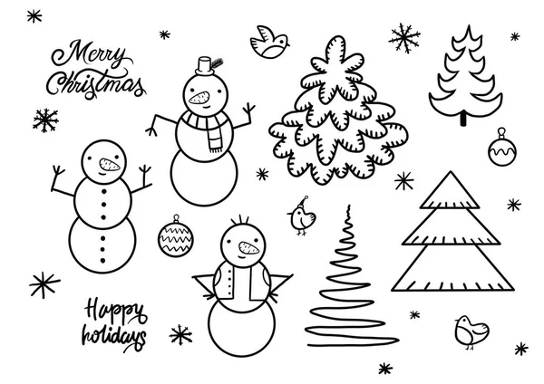 Set Cute Playful Snowmen Elements Christmas Collection Characters Happy New — Stock Photo, Image