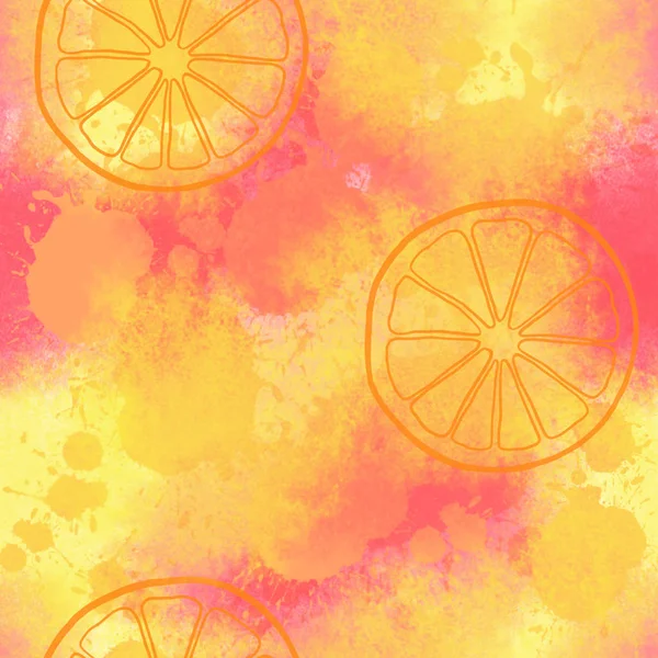 水彩明亮抽象的背景与五颜六色的斑点 柑橘无缝的样式例证 — 图库照片