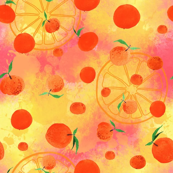 Acuarela fondo abstracto brillante con manchas de colores. ilustración patrón sin fisuras cítricos —  Fotos de Stock
