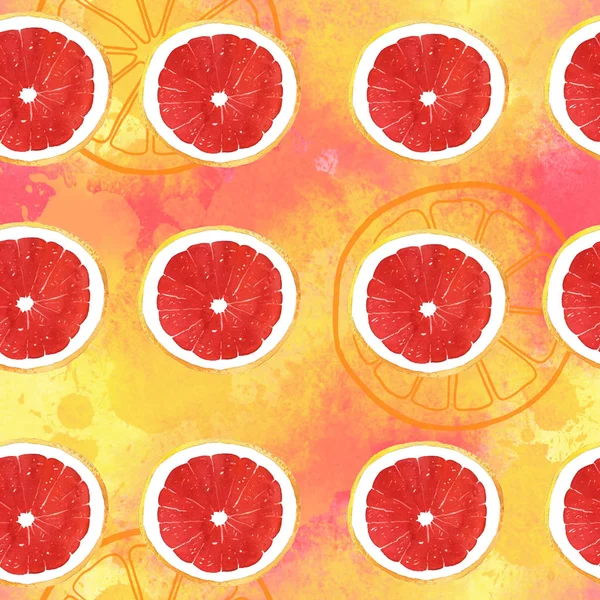 Watercolor grapefruit pattern on color background — Stock Photo, Image