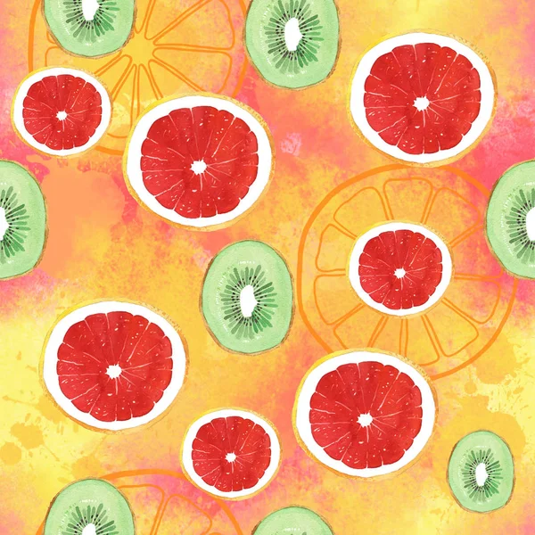Акварельний візерунок з грейпфрута на кольоровому фоні — стокове фото