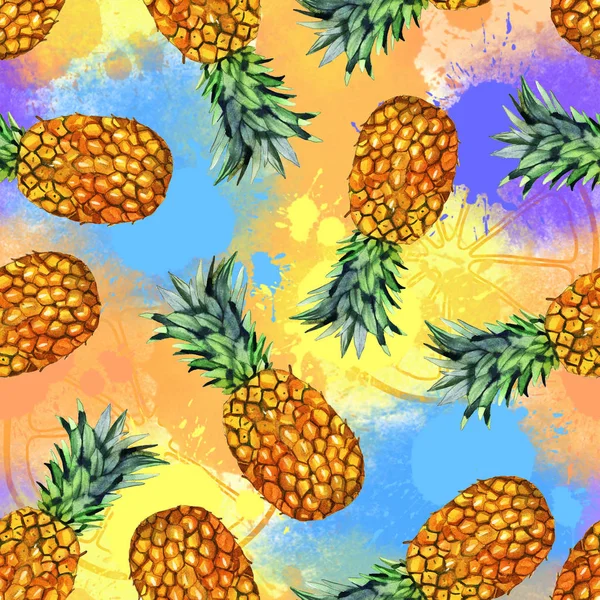 sulu boya meyve, el boyalı ananas illüstrasyon Dikişsiz desen renk arka plan üzerinde