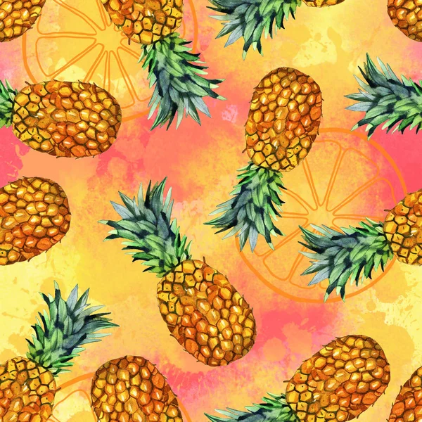 Watercolor Fruit Hand Painted Pineapple Illustration Seamless Pattern Color Background — Stock Photo, Image