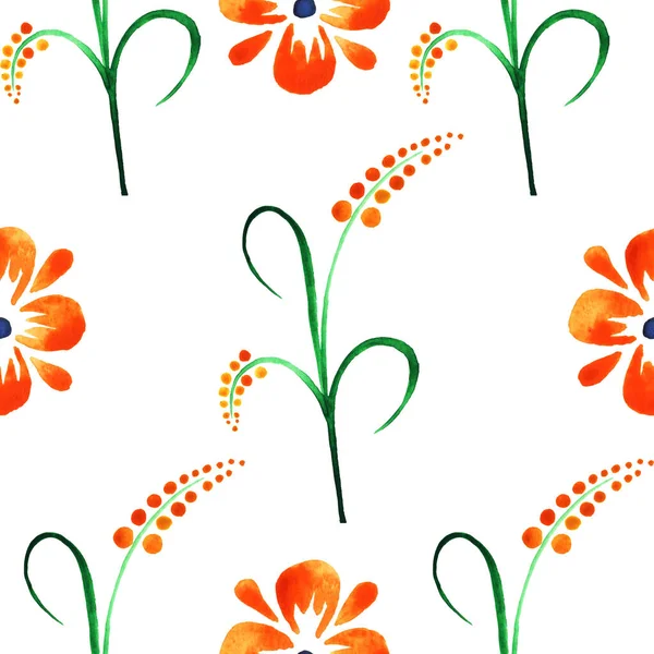Watercolor flower pattern hand painted isolated on white background with red flowers