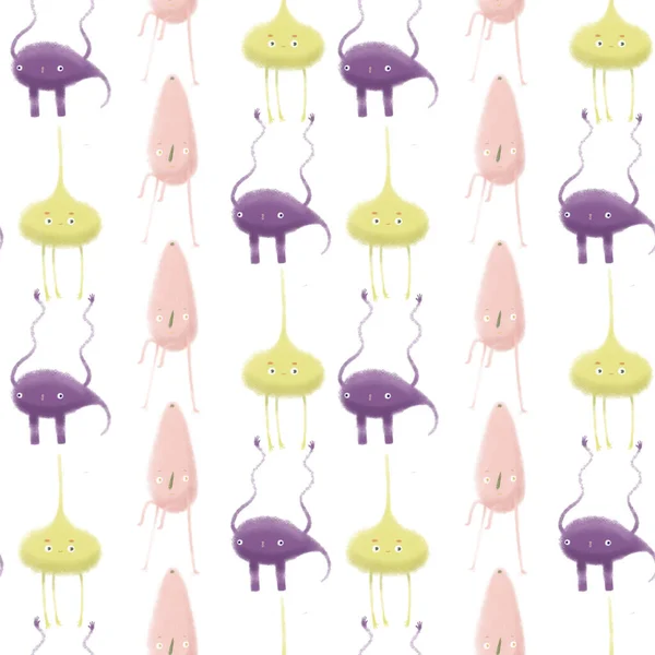 Leuke Naadloze Patroon Illustratie Met Cartoon Freaks Violette Groene Roze — Stockfoto