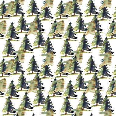 Beyaz arkaplanda izole edilmiş kirpiler ve kozalaklı kusursuz desen çizimi